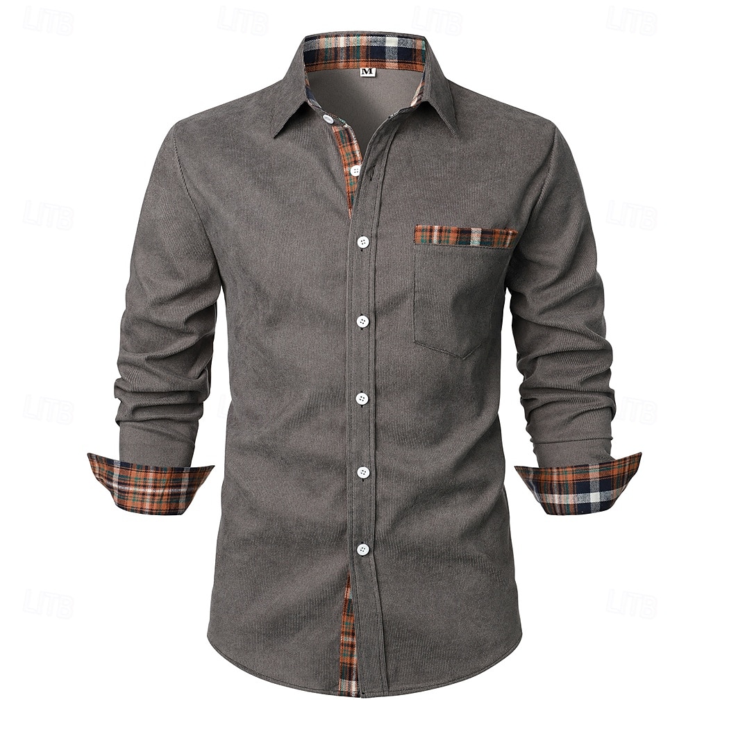 Per uomo Camicia Camicia di velluto a coste Sovracamicia A quadri Esterno Strada Nero Blu marino Marrone Verde Manica lunga Colletto Inverno Primavera & Autunno Abbigliamento del 2025 a $27.99 –P6