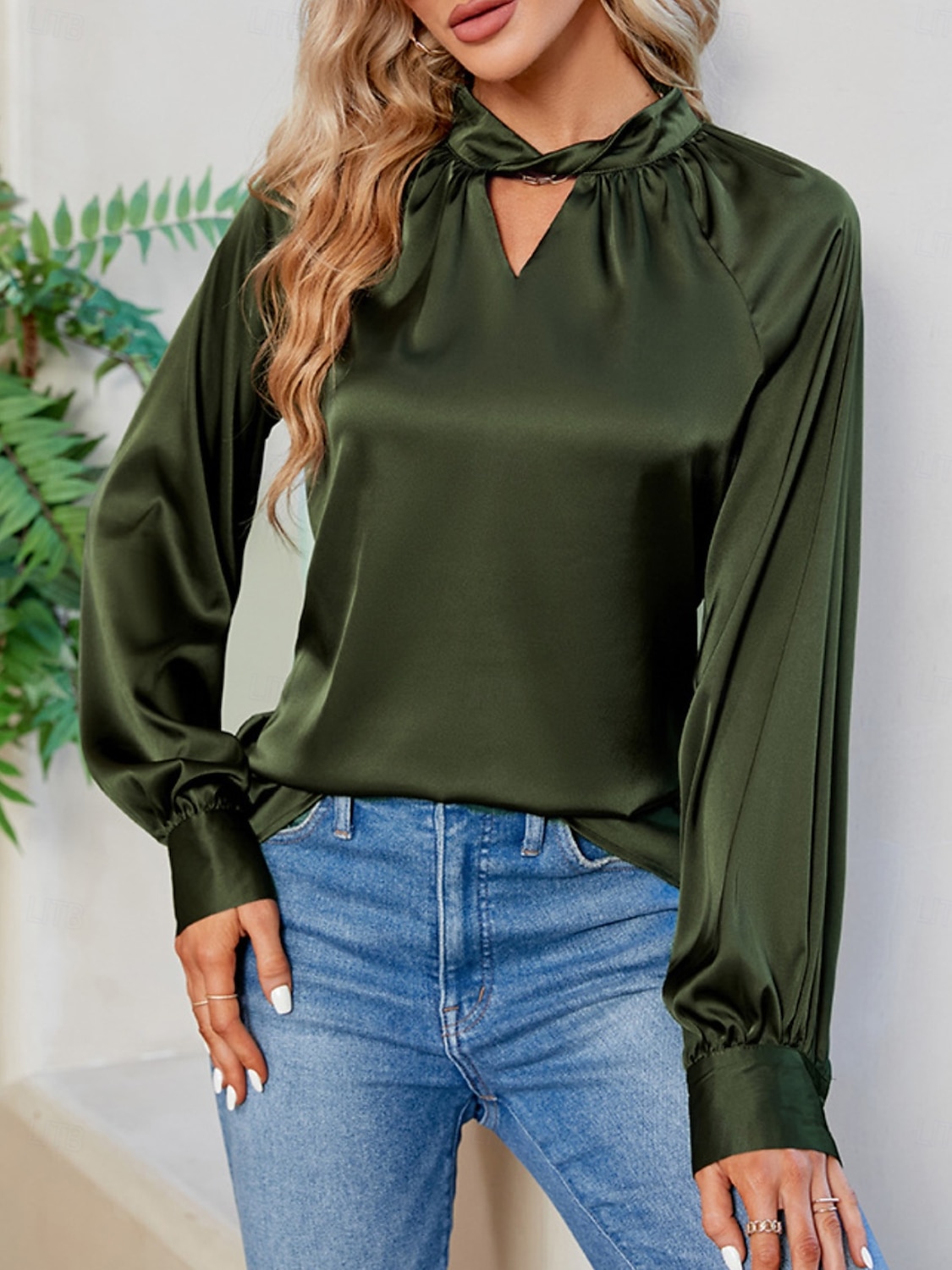 Per donna Camicia Elegant Elegante Raso/Satin Tinta unica Signore Elegante Manica Lunga Scollo a V Top Regolari Feste Lavoro Nodo attorcigliato Nero Bianco Verde Cachi Autunno Inverno del 2025 a $34.99 –P3