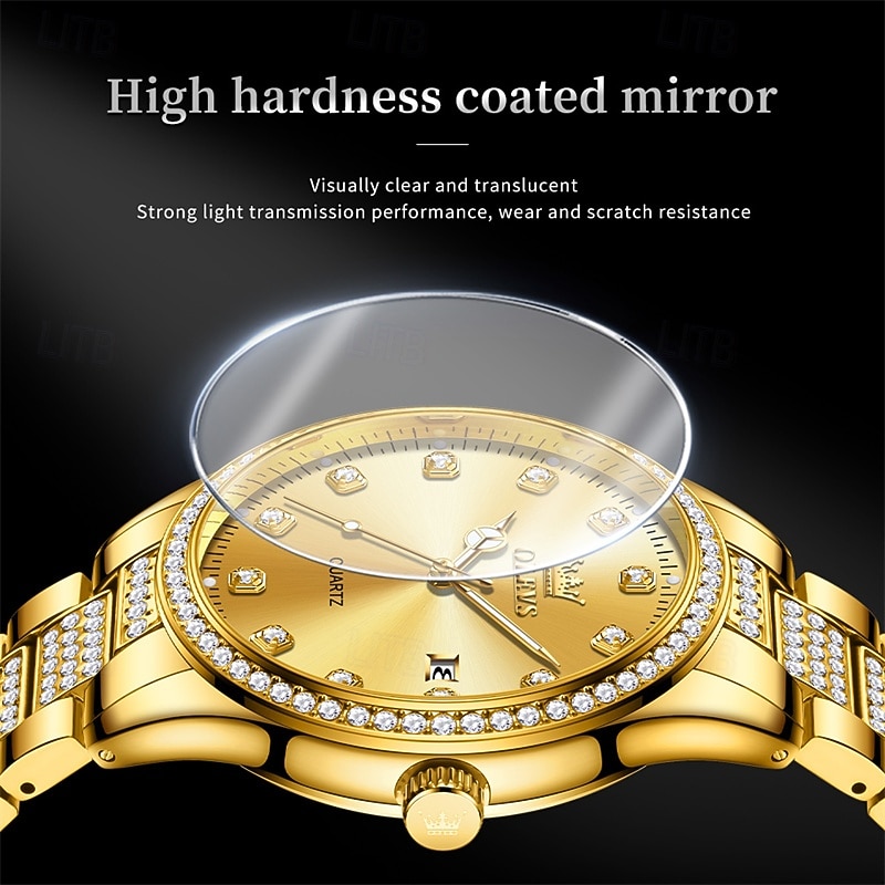 nieuwe olevs olevs merk heren stalen band horloge met diamanten lichtgevende kalender modetrend eenvoudig zakelijk quartz horloge vakantie waterdicht sport heren polshorloge 2025 - $31.99 –P12