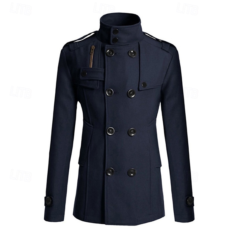 Herr Peacoat Trenchcoat Dagligen Semester Höst vinter Polyester Håller värmen Ytterkläder Kläder Mode Klassisk Slät Ficka Hög krage Dubbelknäppt 2025 - $48.99 –P14