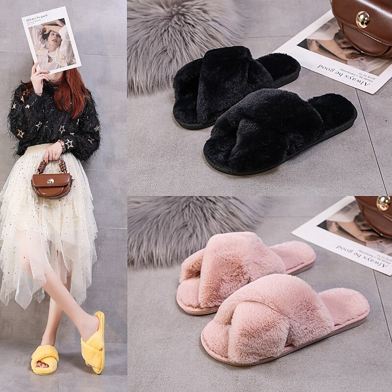 Women's Fuzzy Cross Band Slippers Memory Foam Home House Shoes with Open Toe Comfortable 2025 - $16.99 –P2