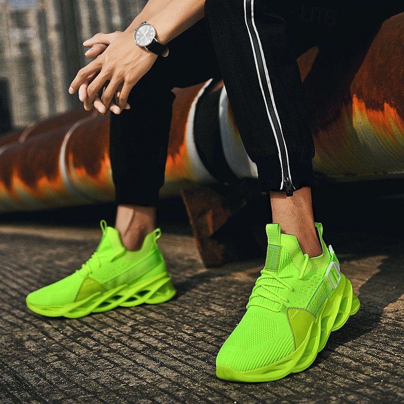 scarpe da ginnastica sportive da uomo in Flyknit verde neon - scarpe da corsa leggere e traspiranti con un design unico della suola del 2025 a $42.99 –P2