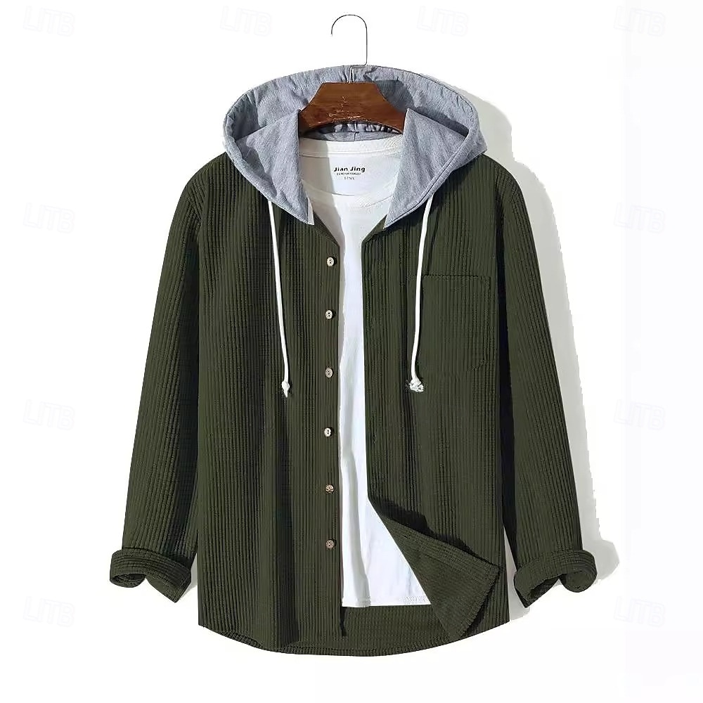 Men's Shirt Waffle Shirt Overshirt Plain Outdoor Street Light Blue Black Blue Green Long Sleeve Hooded Winter Spring &  Fall Clothing Apparel 2025 - $28.99 –P1