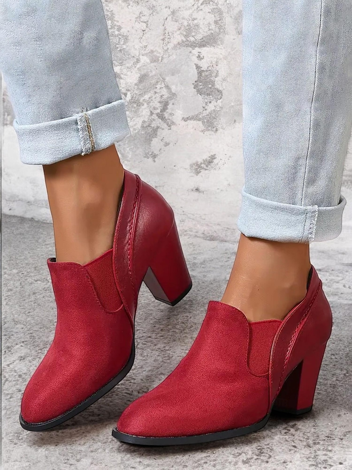 Women's Black Faux Suede Block Heel Slip-On Ankle Shoes – Comfortable and Stylish Office Pumps 2025 - $42.99 –P6