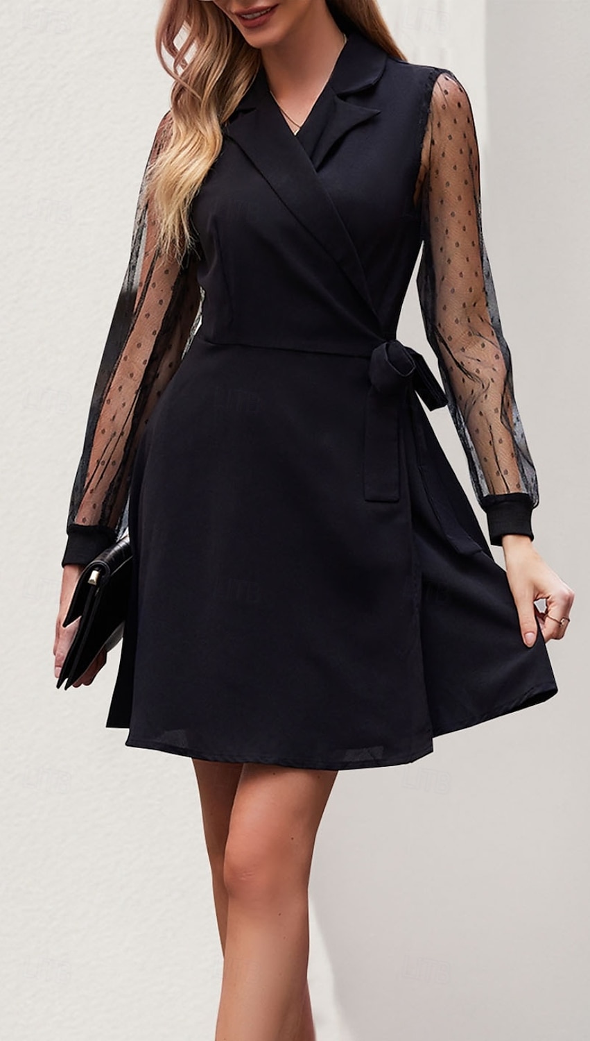 Pentru femei Rochie de lucru Rochie neagra Modă Birou Zilnic Rochie Mini Cu Șiret Guler Cămașă Manșon Lung Simplu Fit regulat Negru Primăvară Toamnă S M L XL 2025 - $39.99 –P1