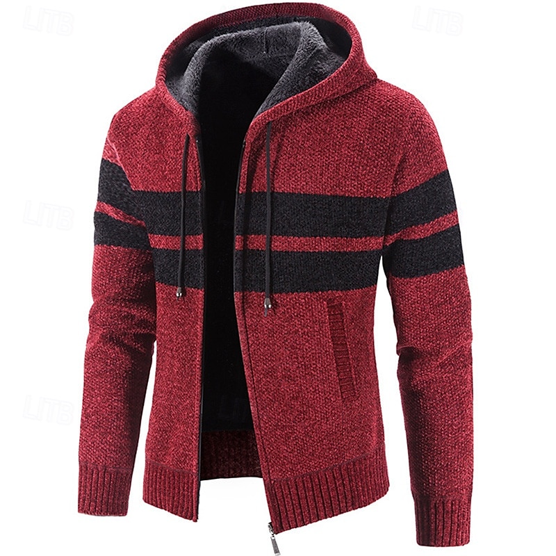 Per uomo Cardigan Maglione Maglione corto Maglione con zip Maglione lavorato a maglia A coste Maglia Standard Collage Tasche Color Block Con cappuccio Di tendenza Classico Da tutti i giorni del 2025 a $43.99 –P1
