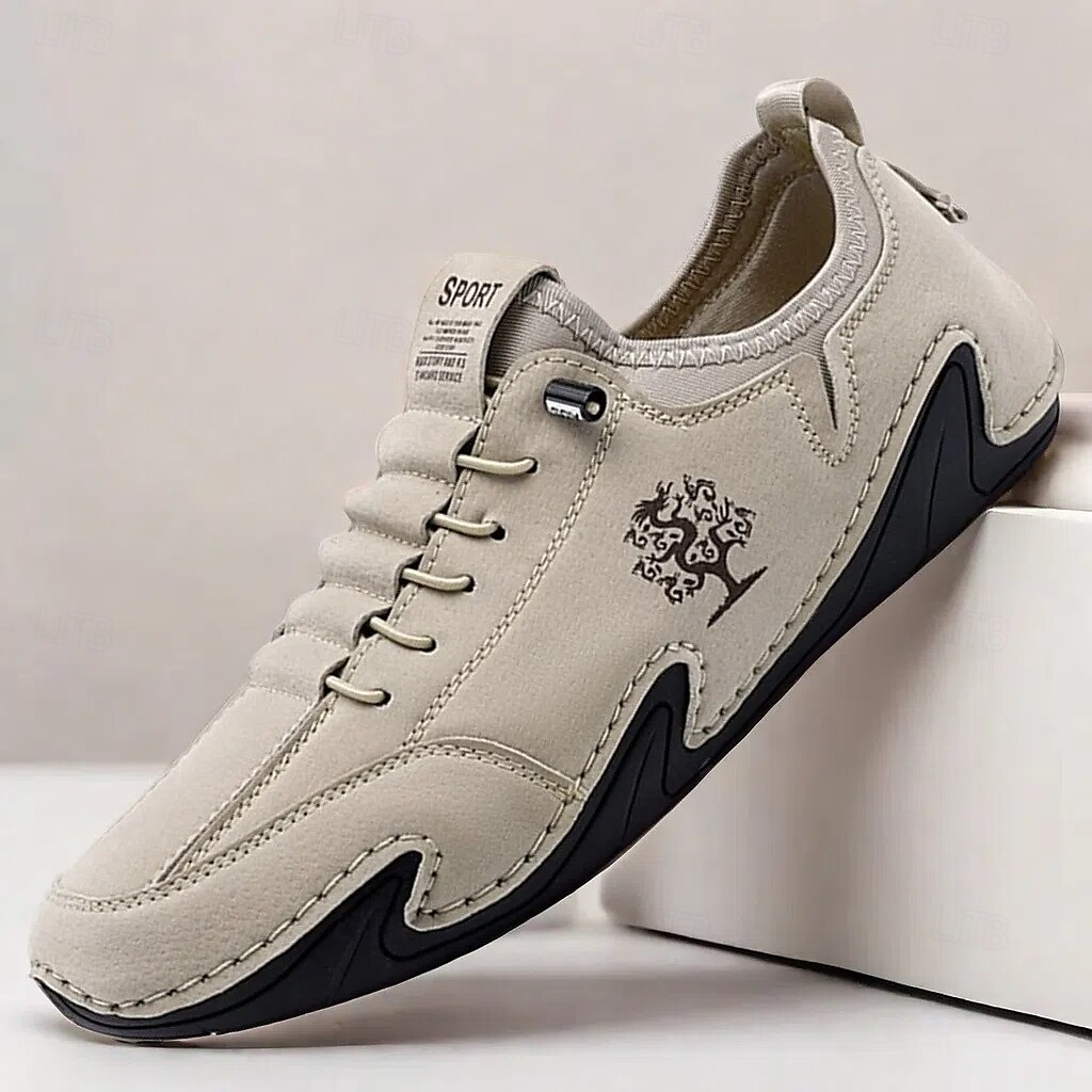 Homens Tênis sapatos feitos à mão Microfibra Confortável Antiderrapante Com Cadarço Preto Bege Cinzento de 2025 por $54.99 –P1