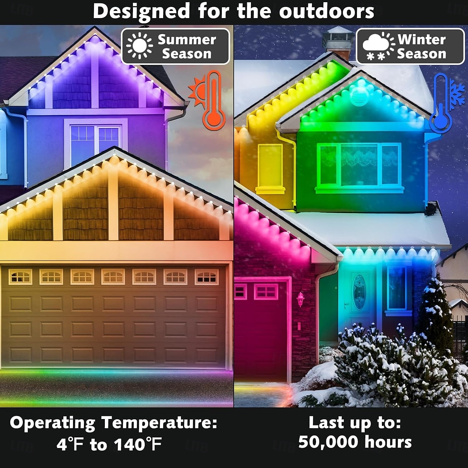 USB-interface zwart permanent dakrandlicht, led-lichtsnoer eeuwigheidsverlichting 49ft 50 leds met bluetooth-app met IR44-toetscontroller RGB-intelligent licht IP65 waterdicht dak kerstvakantie buiten 2025 - $104.99 –P10