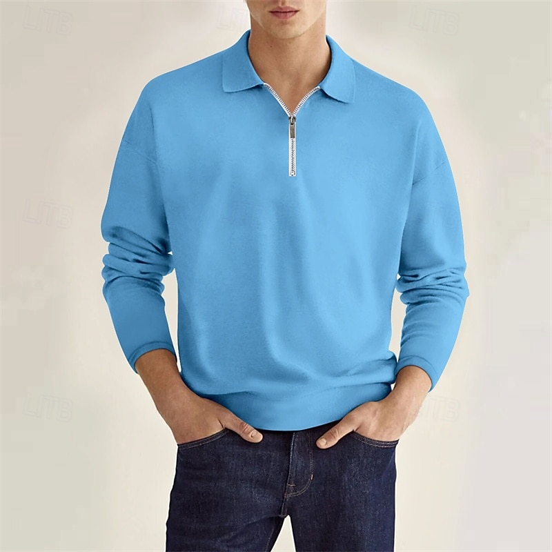 SoftFade™ Herren Viertel-Reißverschluss Polo Golf Shirt Alltag Urlaub Lapel Lange Ärmel Mode Modern Unifarben Frühling  Herbst Reguläre Passform Schwarz Grau 2026 - $17.99 –P10