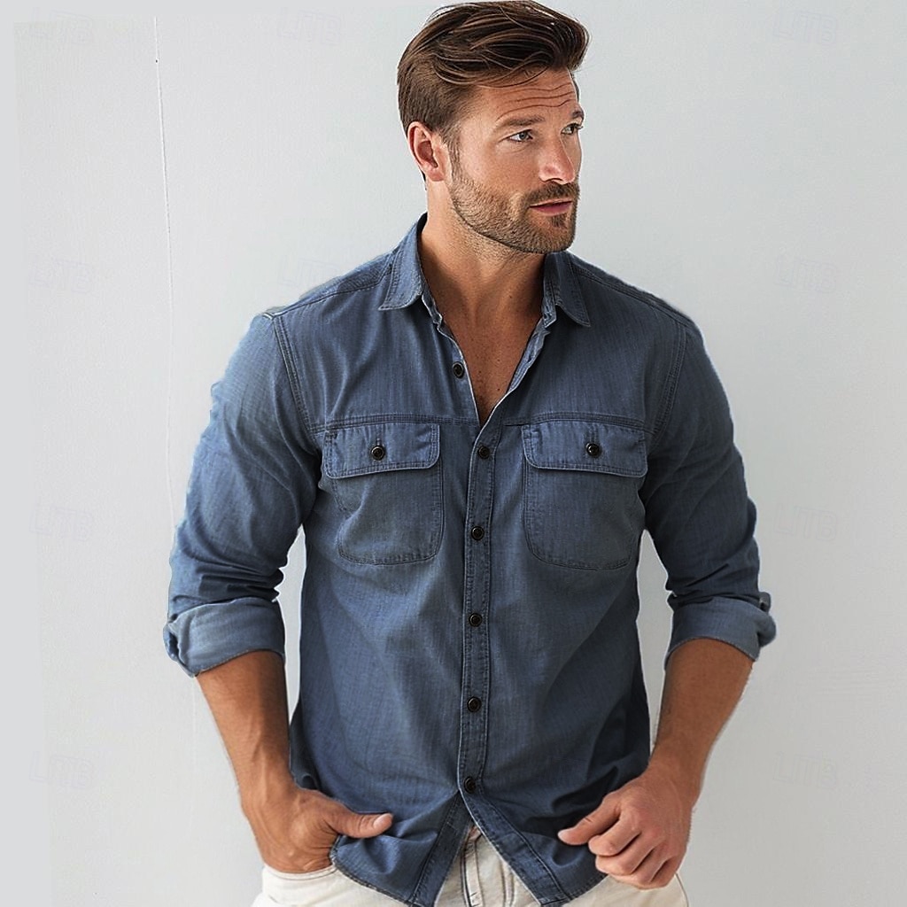 Per uomo Camicia Camicia button-down Camicia casual Camicia con Bottoni Blu marino Blu Manica Lunga Tinta unica Collo ripiegato Colletto a Camicia All'aperto Lavoro Tasca Abbigliamento Neutro del 2025 a €18.99 –P2