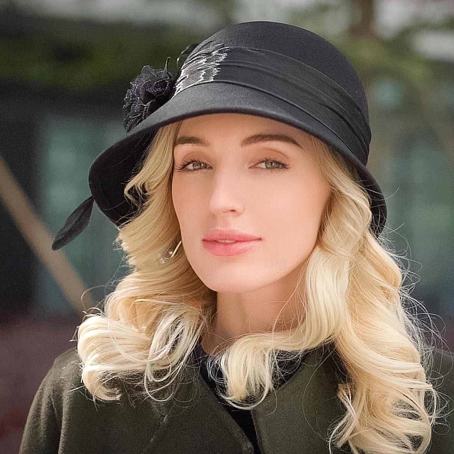 Kalap 100% Gyapjú Fedora kalap Esküvő Hölgyek napja Elegáns Brit Val vel Toll Csipke oldal Sisak Fejfedők 2025 - $45.99 –P11