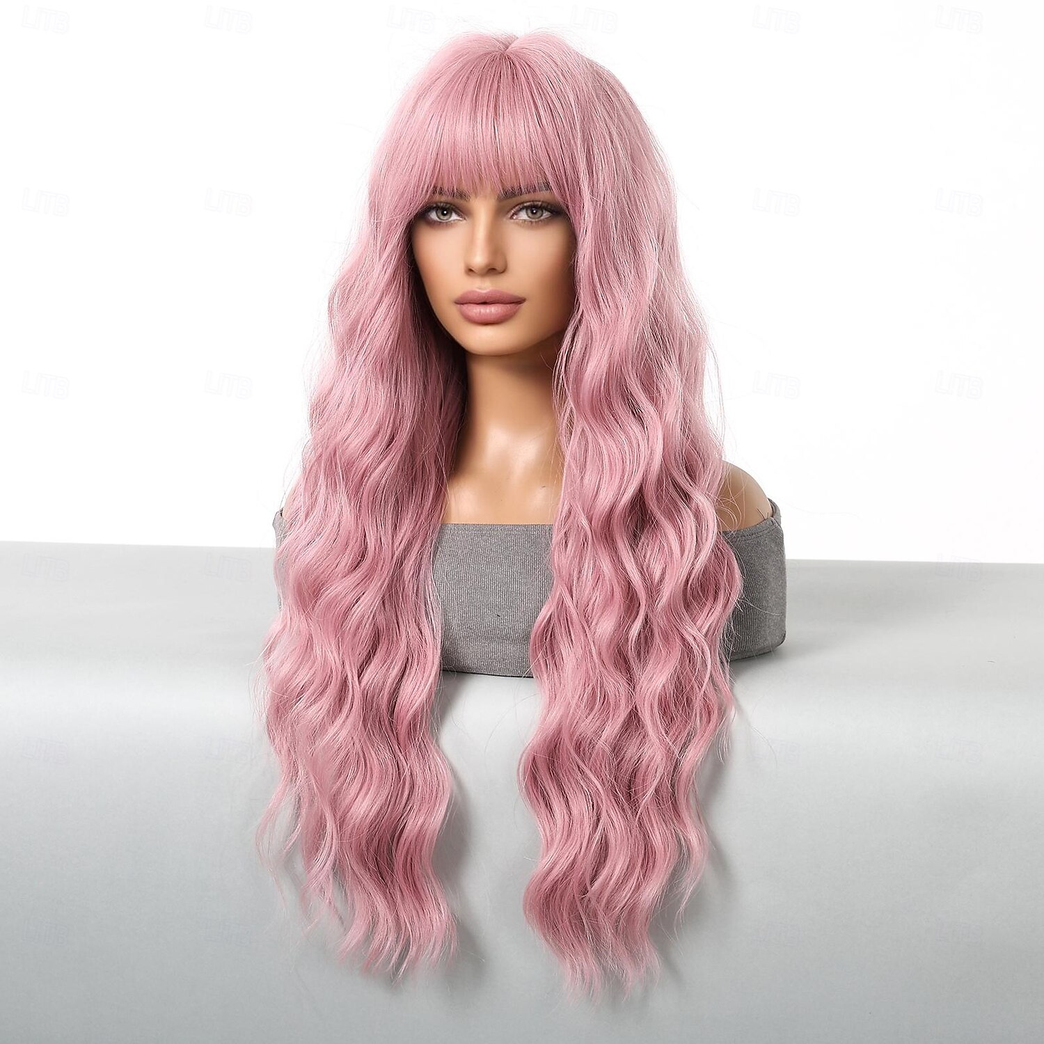 Synthetic Wig Uniforms Career Costumes Princess Curly Wavy Middle Part Layered Haircut With Bangs Machine Made Wig 26 inch Pink+Red Synthetic Hair Women's Cosplay Party Fashion Pink 2026 - $25.99 –P1