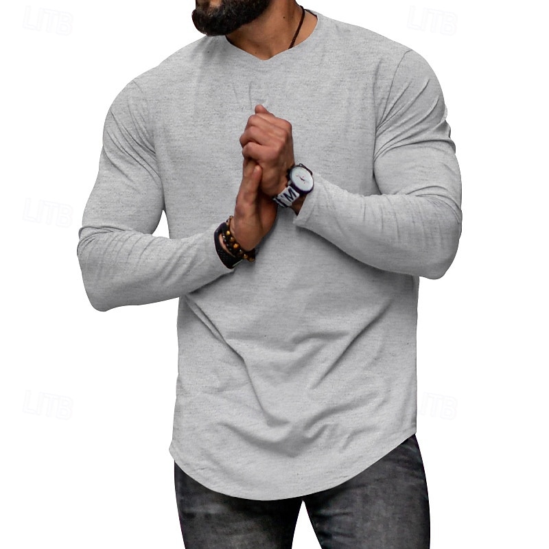Homme T-shirt Chemise à Manches Longues manche longue Col ras du cou Printemps & Automne Uni Mode Designer Basique Classique Vacances Rue Sortir Noir Blanche bleu marine T-shirt haut de gamme pour de 2025 ? $17.99 –P17
