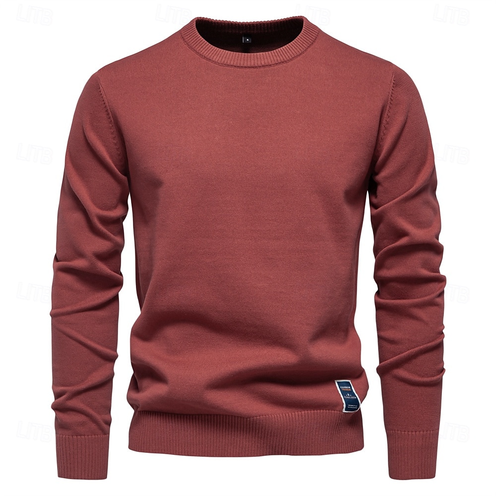 Herrenpullover aus einfarbiger Baumwolle mit Rundhalsausschnitt, lässiger, klassischer Pullover für Männer 2026 - $34.99 –P5