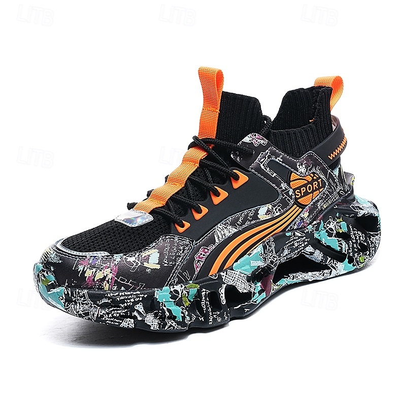 sneakers alte da uomo con motivo graffiti – scarpe sportive streetwear colorate con chiusura con lacci, tomaia in mesh traspirante per abbigliamento casual e sportivo del 2026 a $64.99 –P10