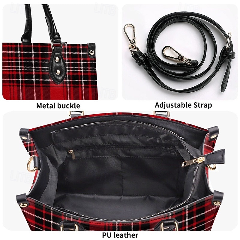 Women's Red Tartan Plaid Handbag with Adjustable Strap – Stylish Crossbody Bag for Everyday and Office Use 2026 - $42.99 –P4