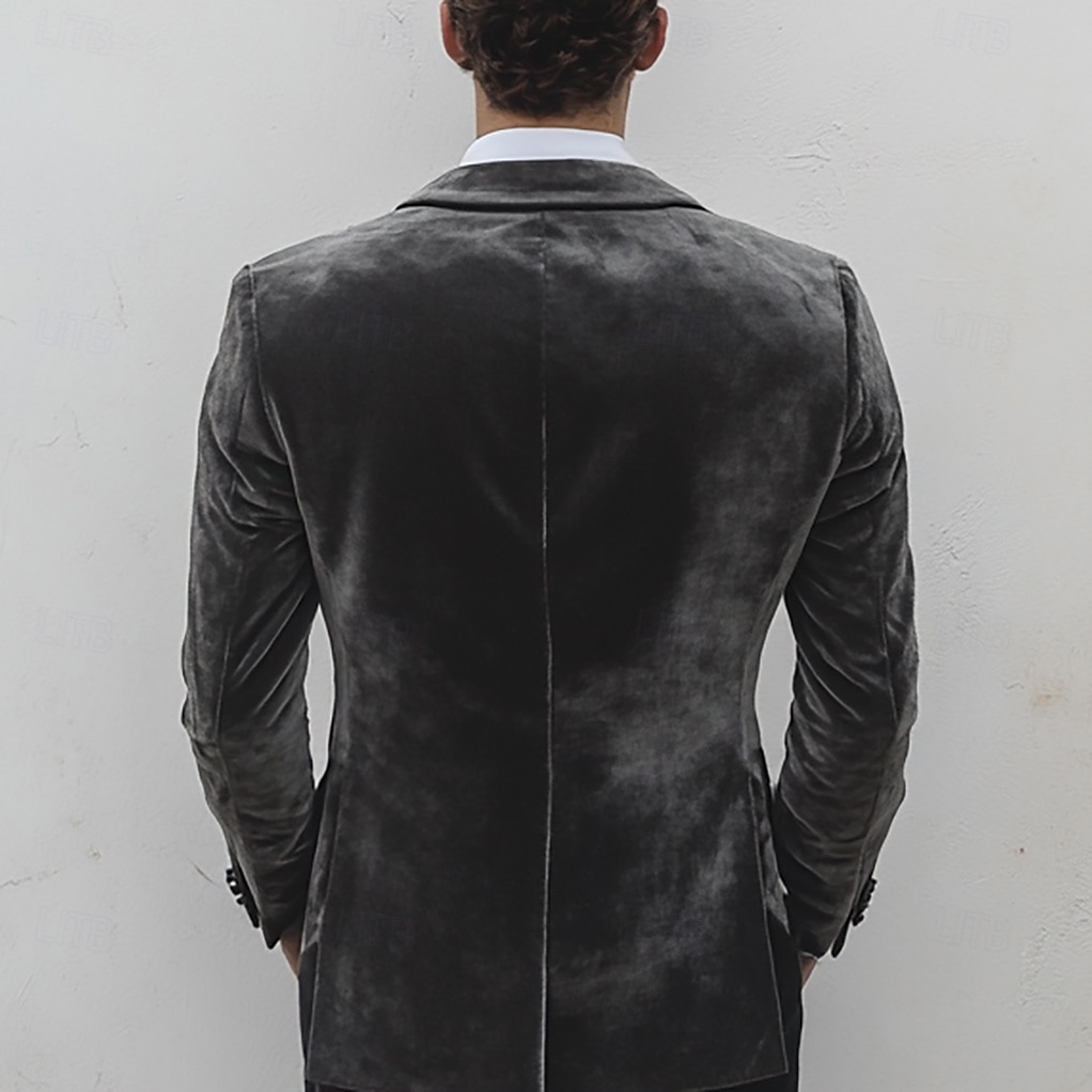 De los hombres Boda Ropa de fiesta de noche Trajes Gris Moda Diario Color sólido Estándar Juego de 2 piezas Recto 1 botón 2025 - GBP £99 –P4