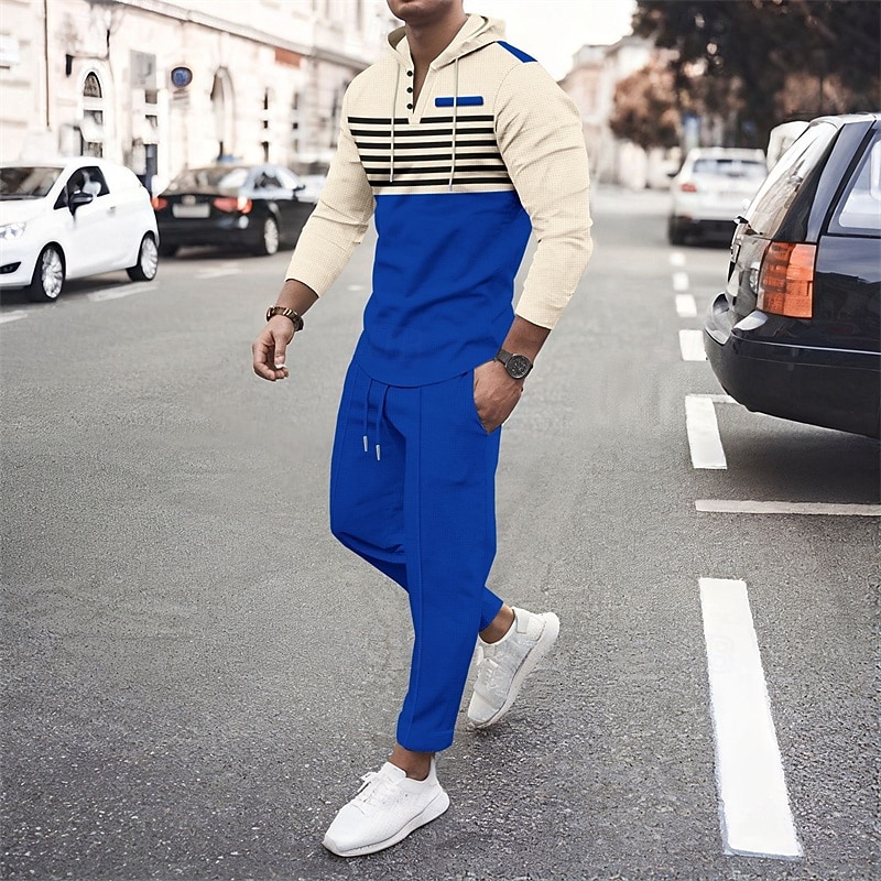 Męskie Bluza z Kapturem Dres Bluza Czarny Biały Królewski błękit Khaki Ciemnoszary Kaptur Pasek 2-częściowa Sport i turystyka Codzienny Święto Moda miejska Podstawowy Codzienny Wiosna i jesień Odzież 2026 - $41.99 –P2
