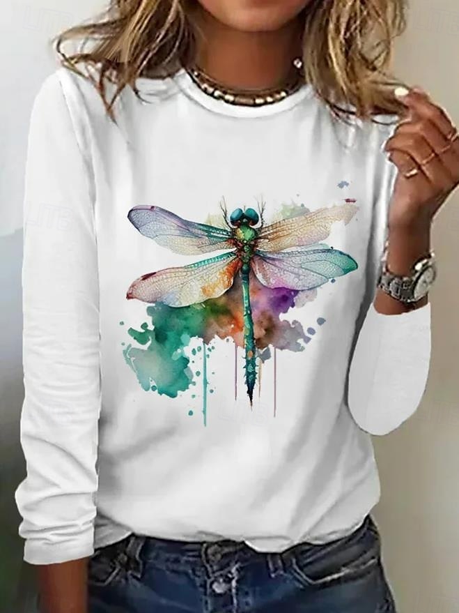 Koszulka tunika dla kobiet 100% bawełna moda casualowa nadruk długi rękaw regularne bluzki okrągły dekolt codzienna biała wiosna jesień 2025 - $22.99 –P1