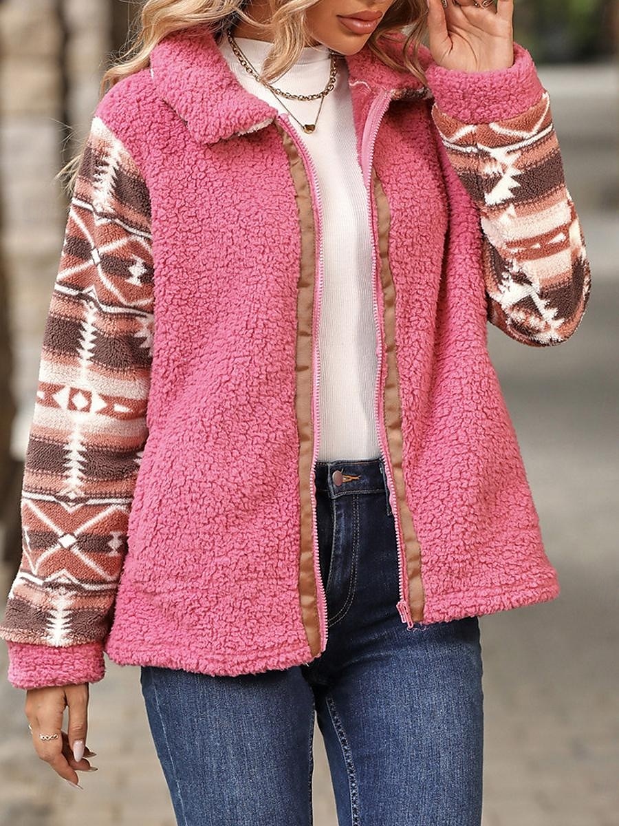 Naisten Fleecetakki Nallekarva Huppari takki Pidä lämpimänä Hengittävä Vetoketju Tasku Fleece-vuoratut Vintage Vapaa-aika Geometrinen Loma Katu Arki-asut Bile Vetoketju Normaali Sänkyjen avaus 2025 - $34.99 –P4