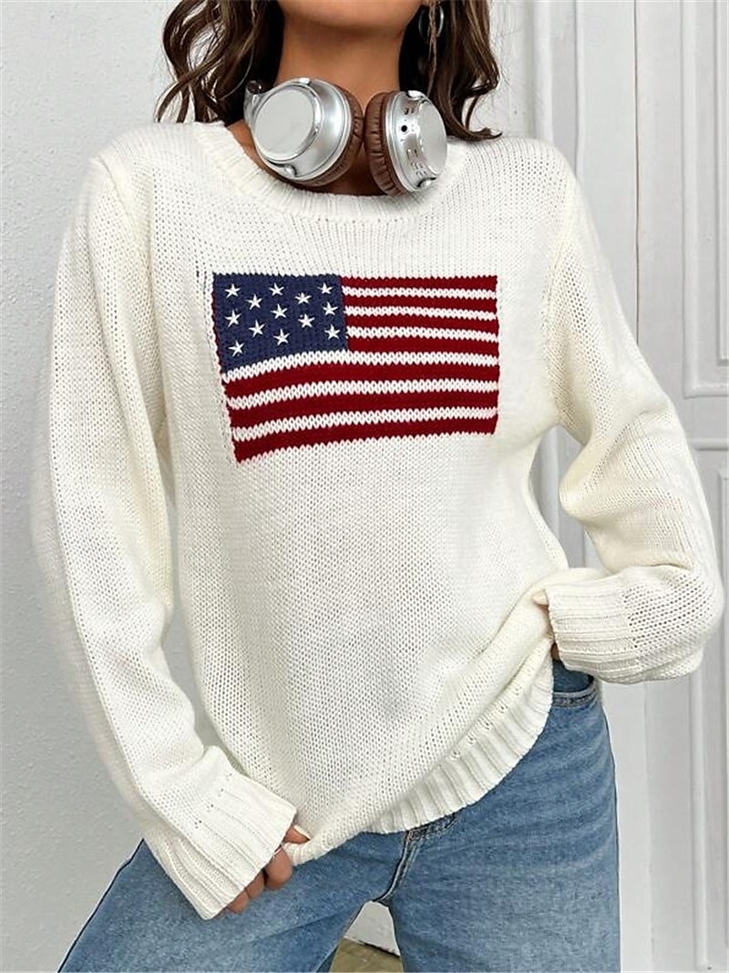 Women's Sweater Daily Stylish Casual Graphic Crew Neck Crewneck Long Sleeve Regular Tops Knit Going out Black White Fall Winter 2025 - $44.99 –P3