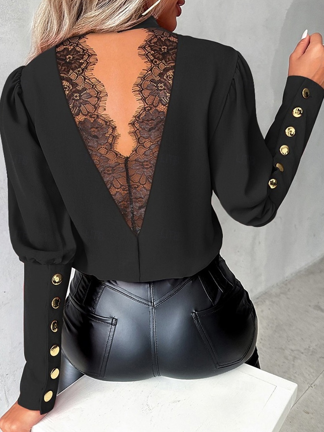 Damen Hemd Bluse Feste Farbe Elegant damas Stilvoll Langarm Stehkragen Arbeit Spitze Knopf Schwarz Weiß Rote Blau Frühling Herbst Winter 2025 - $29.99 –P2