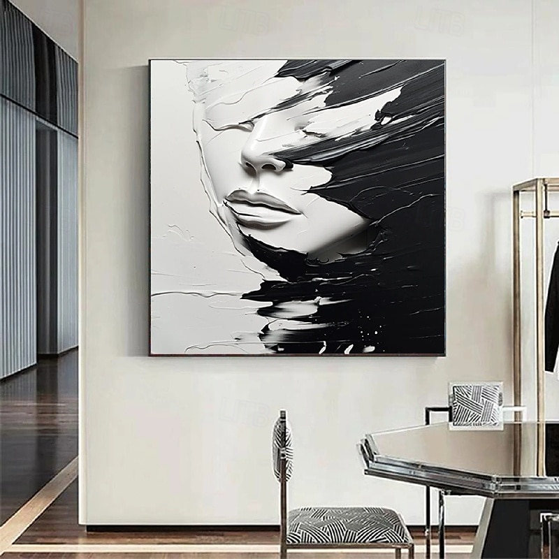 dipinto a olio astratto fatto a mano, dipinto a mano in bianco e nero, spatola, ragazza, dipinto a olio, figura in bianco e nero, pittura a olio, arte murale, grande dipinto in bianco e nero, pittura del 2025 a $131.99 –P1