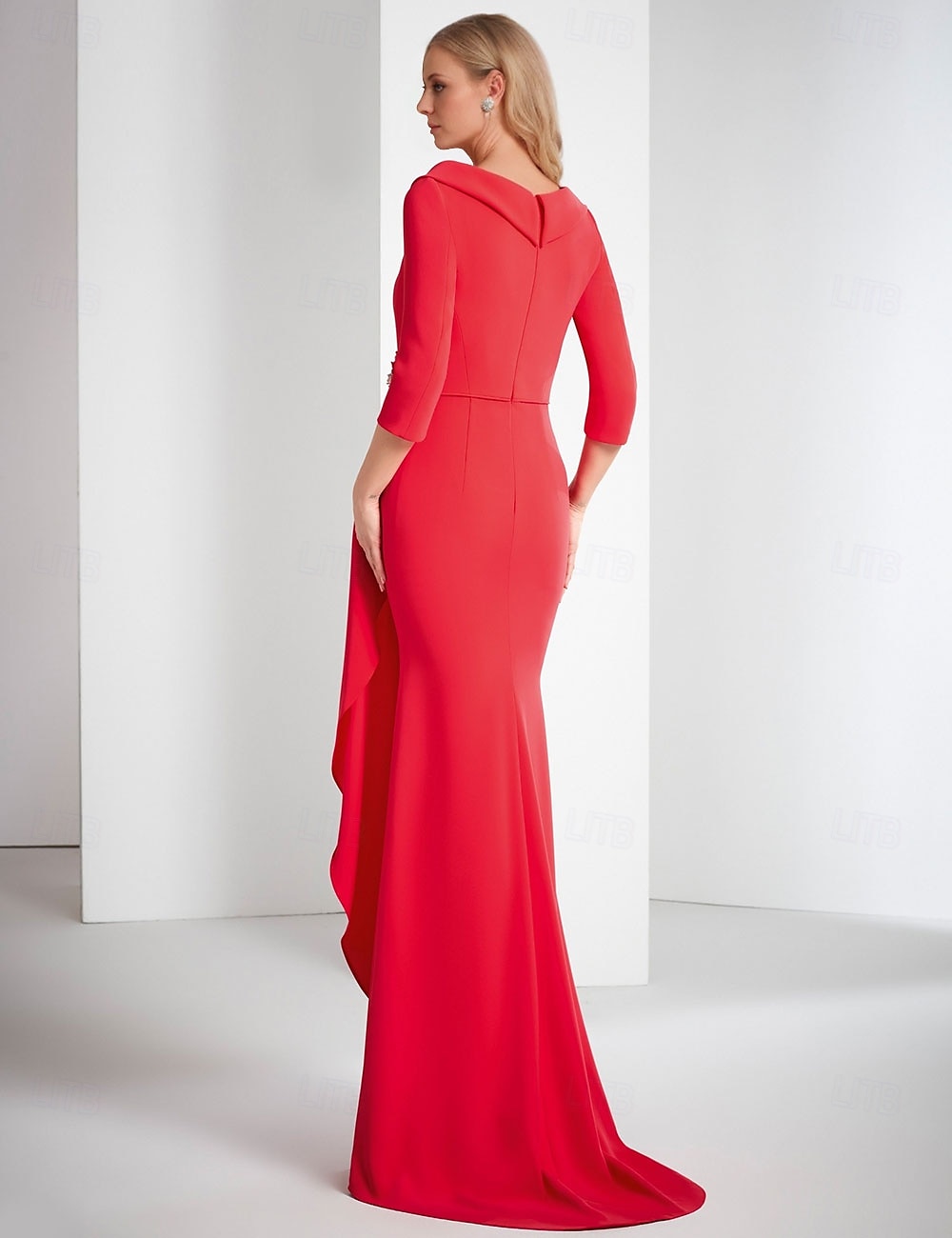 Etuikleid Abendkleid Elegantes Kleid Formal Bodenlang 3/4 Länge Ärmel V-Ausschnitt Stretch-Krepp mit Glitzer-Rüschen 2025 - $178.99 –P2
