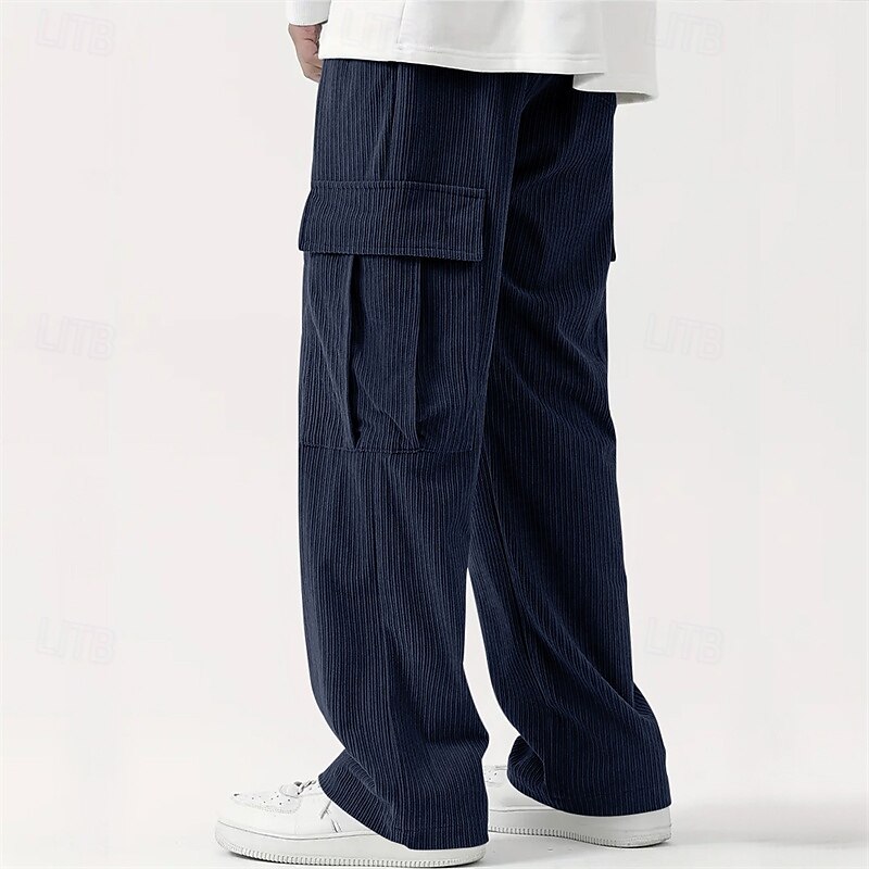 Men's Cargo Pants Corduroy Pants Trousers Straight Leg Sweatpants Elastic Waist Drawstring Multi Pocket Plain Wearable Outdoor Daily Camping & Hiking Fashion Classic Black Army Green 2025 - GBP £19.65 –P5