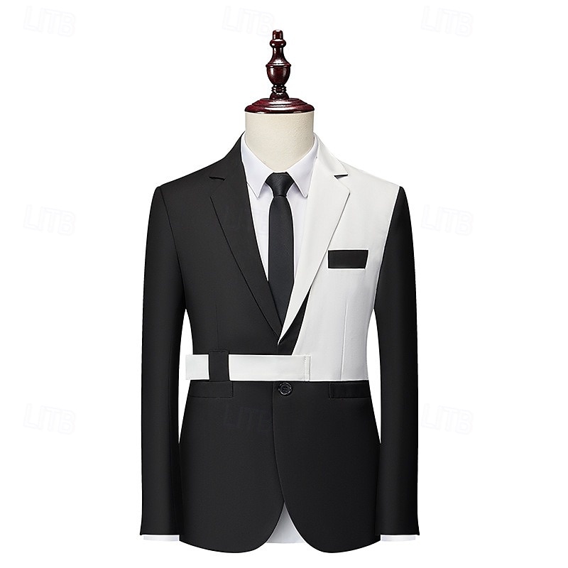 Veste blazer pour hommes mode soirée décontractée patchwork blanche/verte noire/blanche noire/verte ajustée à bouton simple de 2025 ? $54.99 –P1