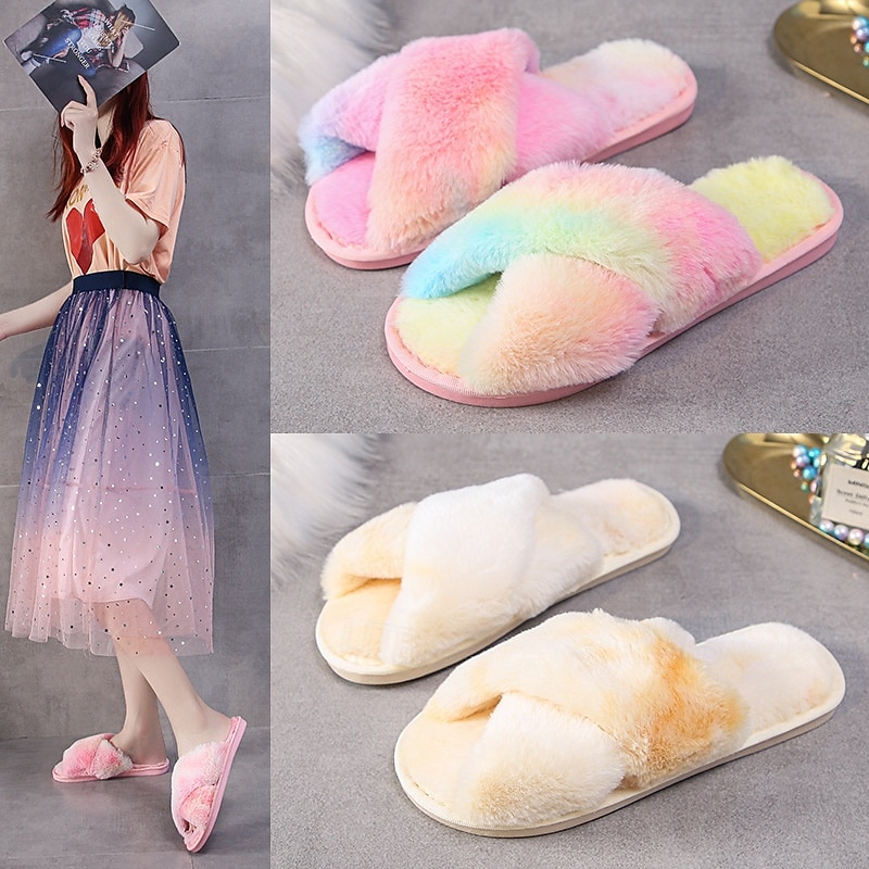 Women's Fuzzy Cross Band Slippers Memory Foam Home House Shoes with Open Toe Comfortable 2025 - $16.99 –P3