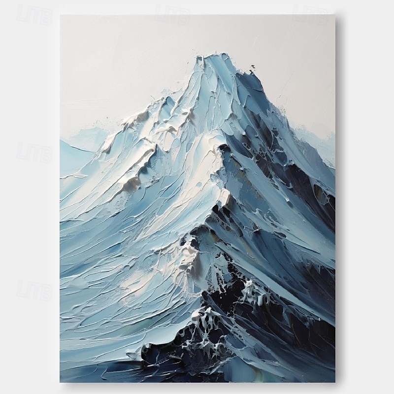 blau-weißes Schneegemälde, handgemachtes Berggemälde, dickes strukturiertes Kunstwerk, Ölgemälde, handgemaltes Berggemälde mit Palettenmesser, personalisiertes 3D-Ölgemälde, Wohndekor 2025 - $116.99 –P10