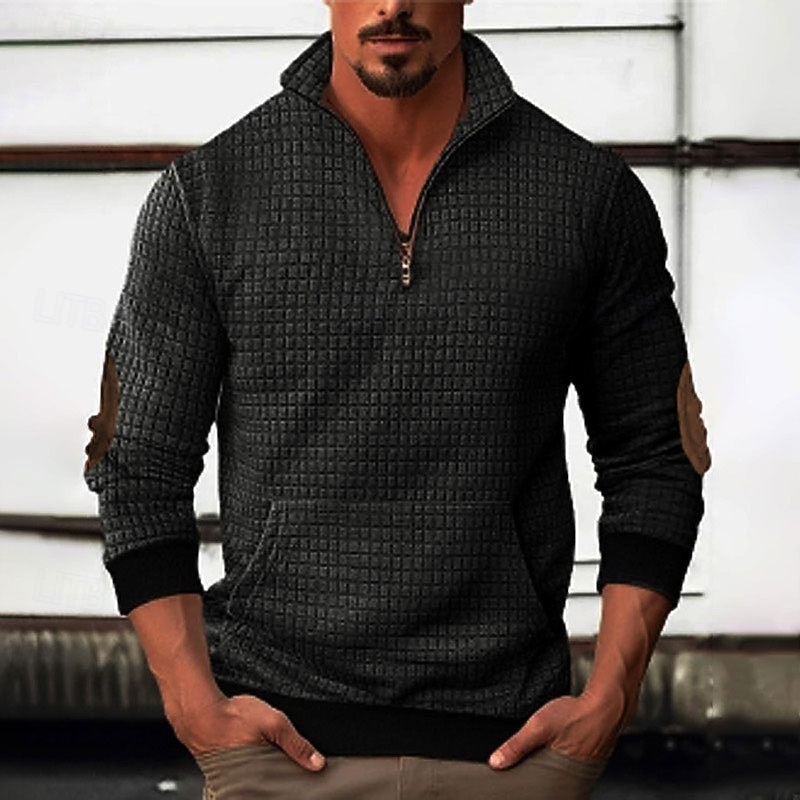 Per uomo Maglia Felpa a nido d'ape Felpa con zip corta Nero Bianco Blu marino Cachi Grigio scuro Mezza zip Semplice Patchwork A coste Tasca Frontale Quotidiano Ferie Uscire senza stampa Poliestere del 2025 a $25.99 –P5
