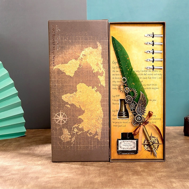 1 Set Geschenkbox, Federkiel, Kalligraphie-Stift und Tintenschreiber-Set, antikes Schreiben, Quilt-Tintenfeder, mechanisches Getriebe, Steampunk-Federkiel zum Zeichnen, Signieren und für 2025 - $28.99 –P10