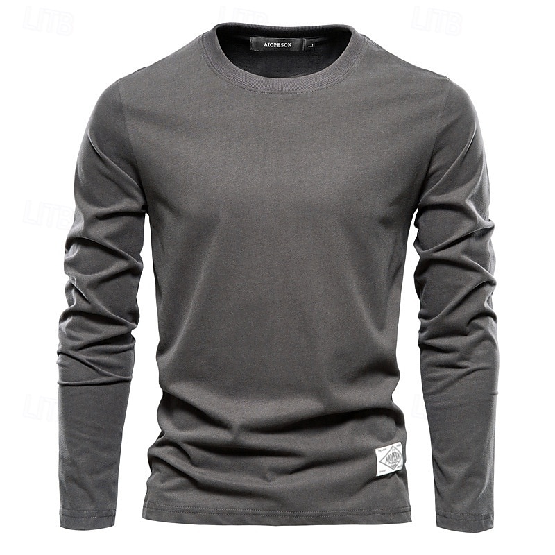 Männlich Langarm Runden Frühling & Herbst Einfarbig Lässig Alltagstauglich Dunkelgrau Weiß Schwarz Top T-Shirt für Herren 2025 - $25.99 –P1