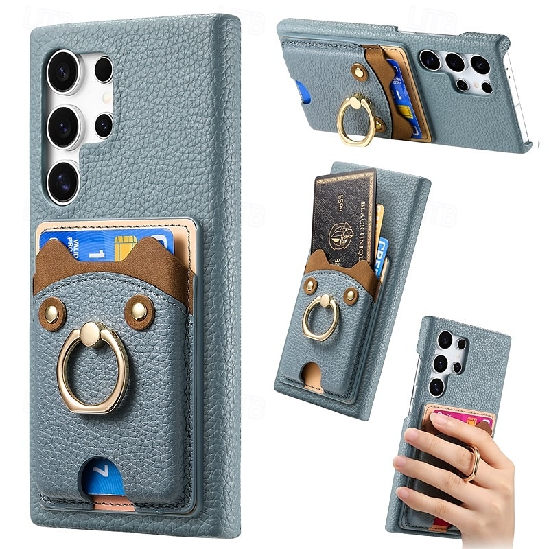 Phone Case For Samsung Galaxy S24 S23 S22 S21 Ultra Plus A55 A35 A25 A15 5G A55 5G A14 A34 A54 S20 Plus S20 Ultra A53 A33 A23 A13 A33 Back Cover Ring Holder Card Slot Shockproof Retro PC PU Leather 2025 - $18.99 –P4