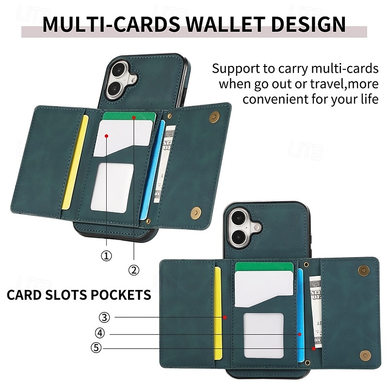 telefono Custodia Per iPhone 16 Pro Max Plus iPhone 15 Pro Max Plus iPhone 14 13 12 11 Pro Max Plus Mini SE Per retro Con supporto Slot per schede Resistente agli urti Retrò TPU pelle sintetica del 2025 a $18.99 –P5