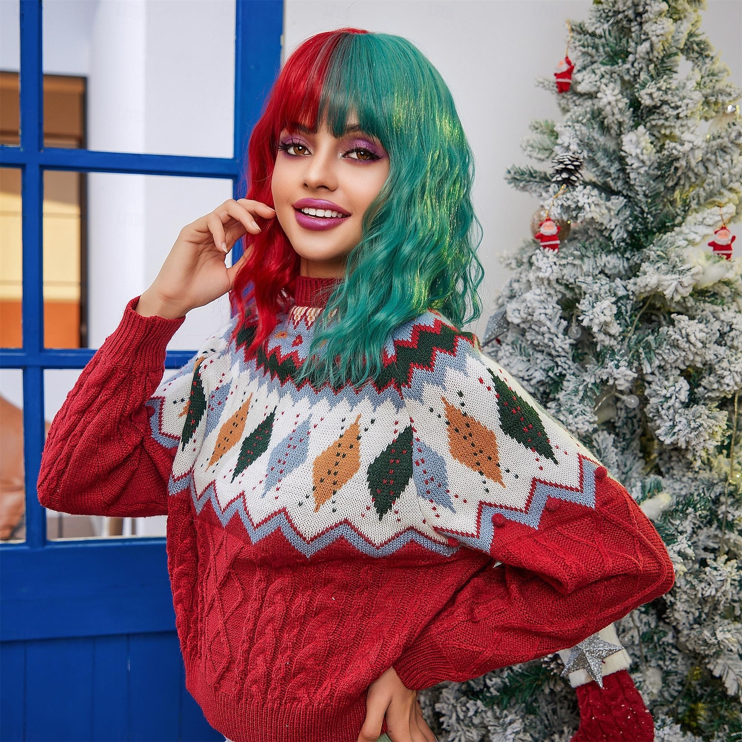 2025年 人工毛ウィッグ ユニフォーム キャリアコスチューム プリンセス カール ウェーブ ミドル部 レイヤード・ヘアカット 機械製 かつら 14 インチ ローズ / グリーン 合成 女性用 コスプレ パーティー ファッション 多色  コレクション – AU $37.94 –P5