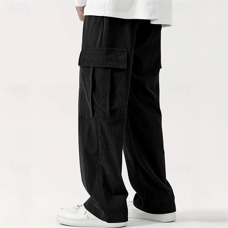 Men's Cargo Pants Corduroy Pants Trousers Straight Leg Sweatpants Elastic Waist Drawstring Multi Pocket Plain Wearable Outdoor Daily Camping & Hiking Fashion Classic Black Army Green 2025 - GBP £19.65 –P8