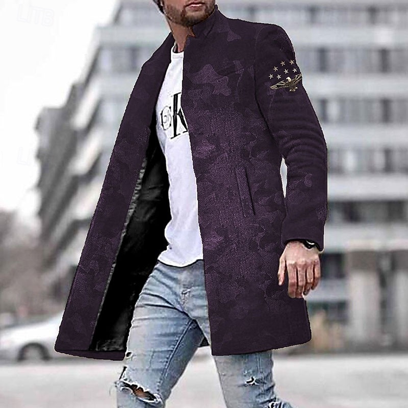 Men's Winter Coat Overcoat Coat Daily Wear Vacation With Pockets Print Front Pocket Fall & Winter Camo Streetwear Sport Turndown Regular Red Blue Purple Green Gray Jacket 2025 - $67.99 –P5