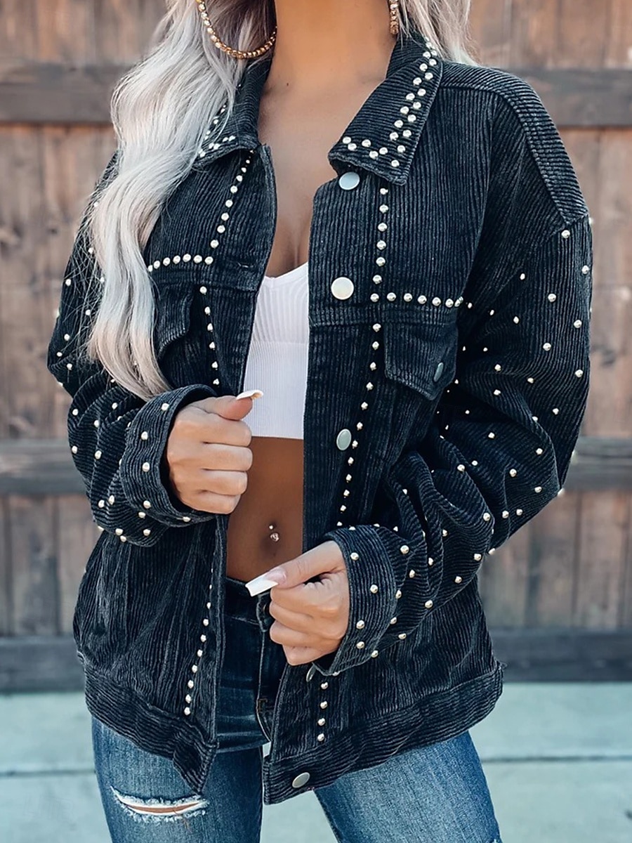 Dam Vardaglig jacka Vardag Knapp Ensfärgat Bekväm Stylish Normal Ytterkläder Långärmad Höst Svart S 2025 - $68.99 –P5