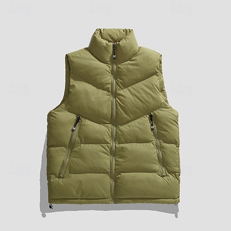 Per uomo Smanicato Gilet imbottito Gilet Giornaliero Appuntamento Da mare Di tendenza Informale Autunno inverno Tasche Poliestere Tenere al caldo Comodo Liscio Cerniera Colletto alla coreana Standard del 2025 a $42.99 –P12