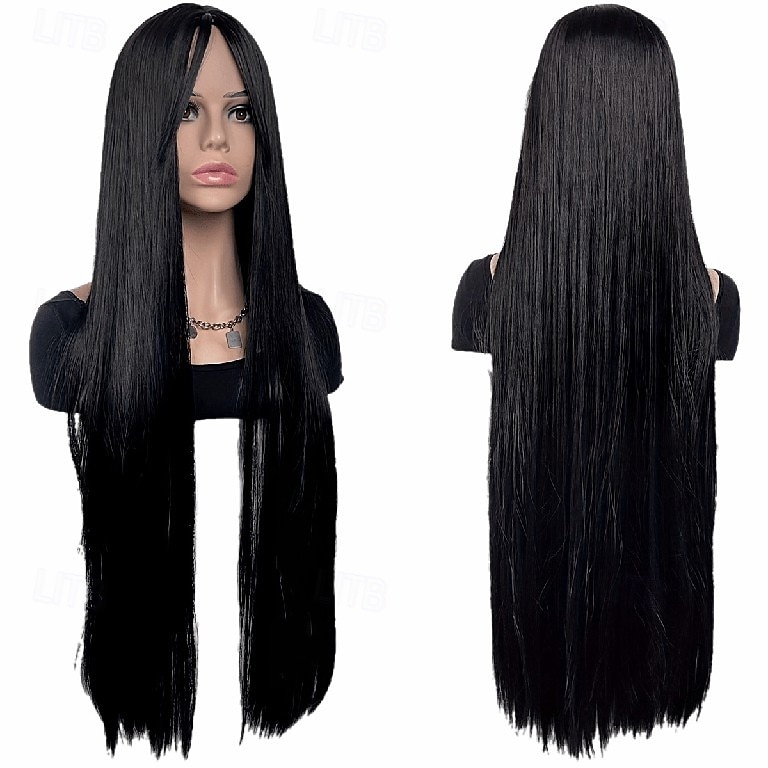 parrucca lunga e liscia - fibra sintetica resistente al calore con frangia o riga in mezzo - perfetta per feste di carnevale e cosplay - parrucca da donna alla moda del 2025 a $20.99 –P5