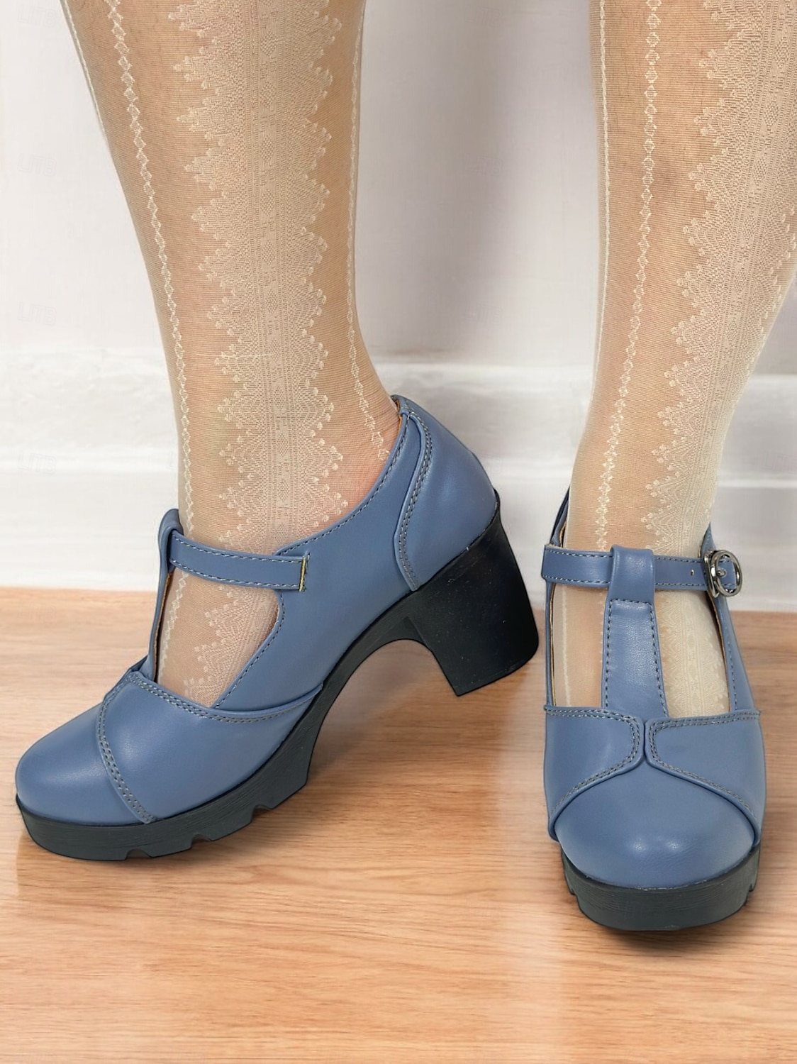 női kék mary jane vaskos sarkú cipő - retro t-pántos dizájn irodai és hétköznapi viselethez 2025 - $54.99 –P1