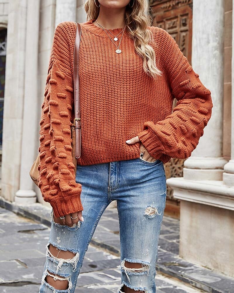 Damen Pullover Elegant Modisch Täglich Feste Farbe Rundhalsausschnitt Strick Textur Langarm Normale Oberteile Stricken Arbeit Schwarz Weiß Herbst Winter 2025 - $57.99 –P5