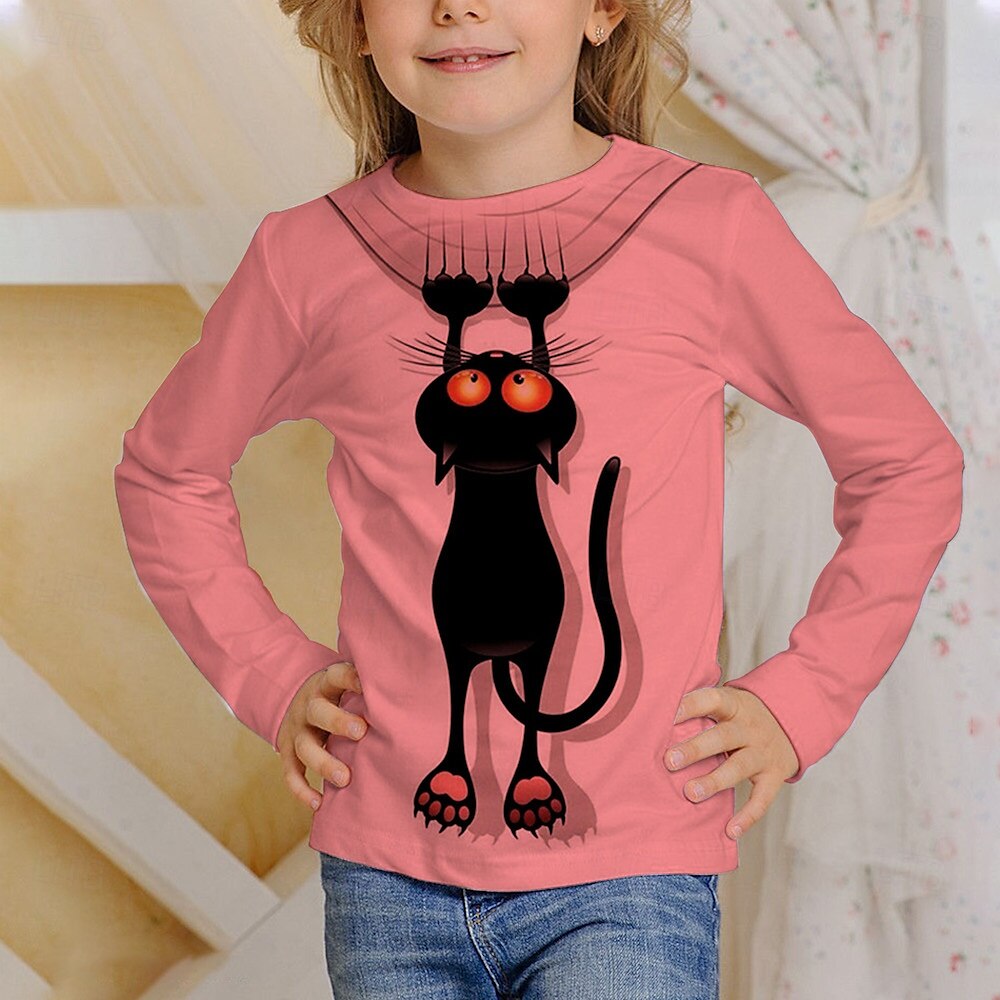 Flickor 3D Grafisk Djur T-shirt Långärmad Vår Höst Mode Grundläggande Barn 4-12 år Rund hals Utomhus Ledigt Dagligen Normal 2025 - $13.99 –P3
