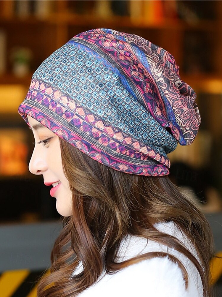 slö mössa i bohemisk stil för kvinnor – färgglad geometrisk mönstrad hatt, perfekt för vardagskläder och höstmode 2025 - $9.99 –P6