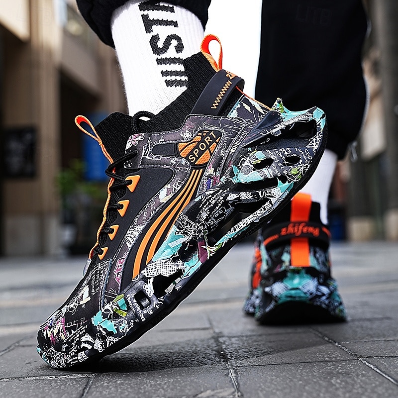 sneakers alte da uomo con motivo graffiti – scarpe sportive streetwear colorate con chiusura con lacci, tomaia in mesh traspirante per abbigliamento casual e sportivo del 2026 a $64.99 –P8