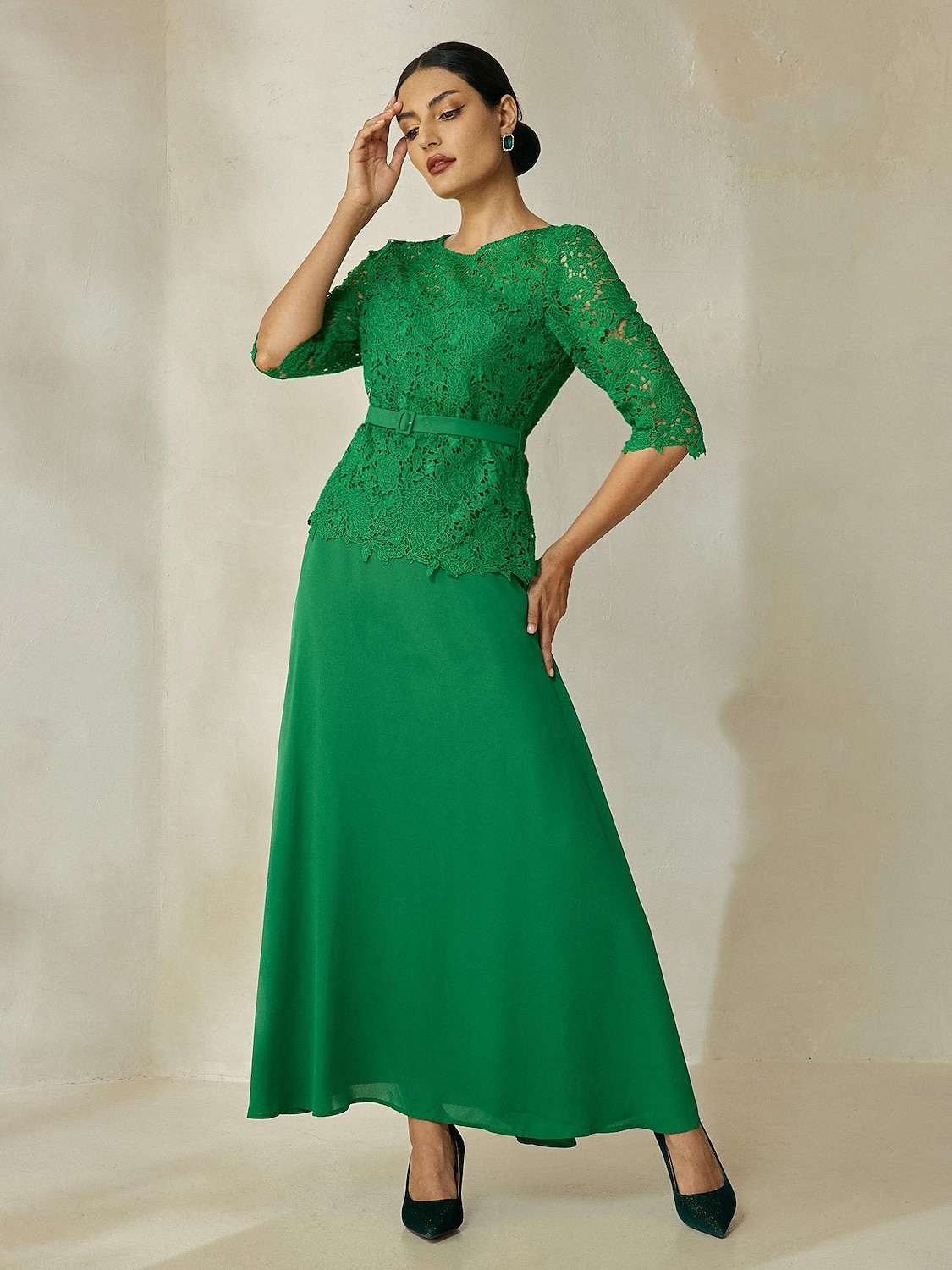 Chiffon Lace Belted Elegant Maxi Dress 2025 - $65.99 –P6