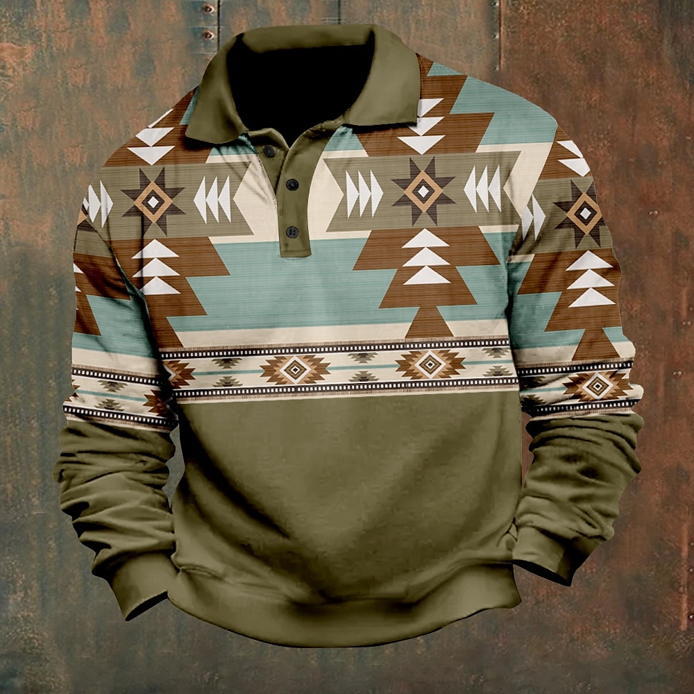Herre Folk Poloskjorter Pullover Langermet Poloskjorter Krage Årgang Fritid Daglig Gateklær Knapper 3D-utskrift Høst vinter Brun Militærgrønn 2025 - $23.99 –P4